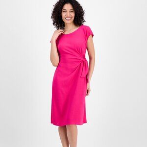 Connected Petite Bright Fuchsia Side-Tie Sheath Dress 6P NWT Midi Office